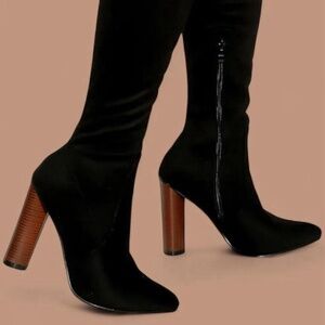 NWOB Thigh High Chunky High Heel Boots, Black 6.5